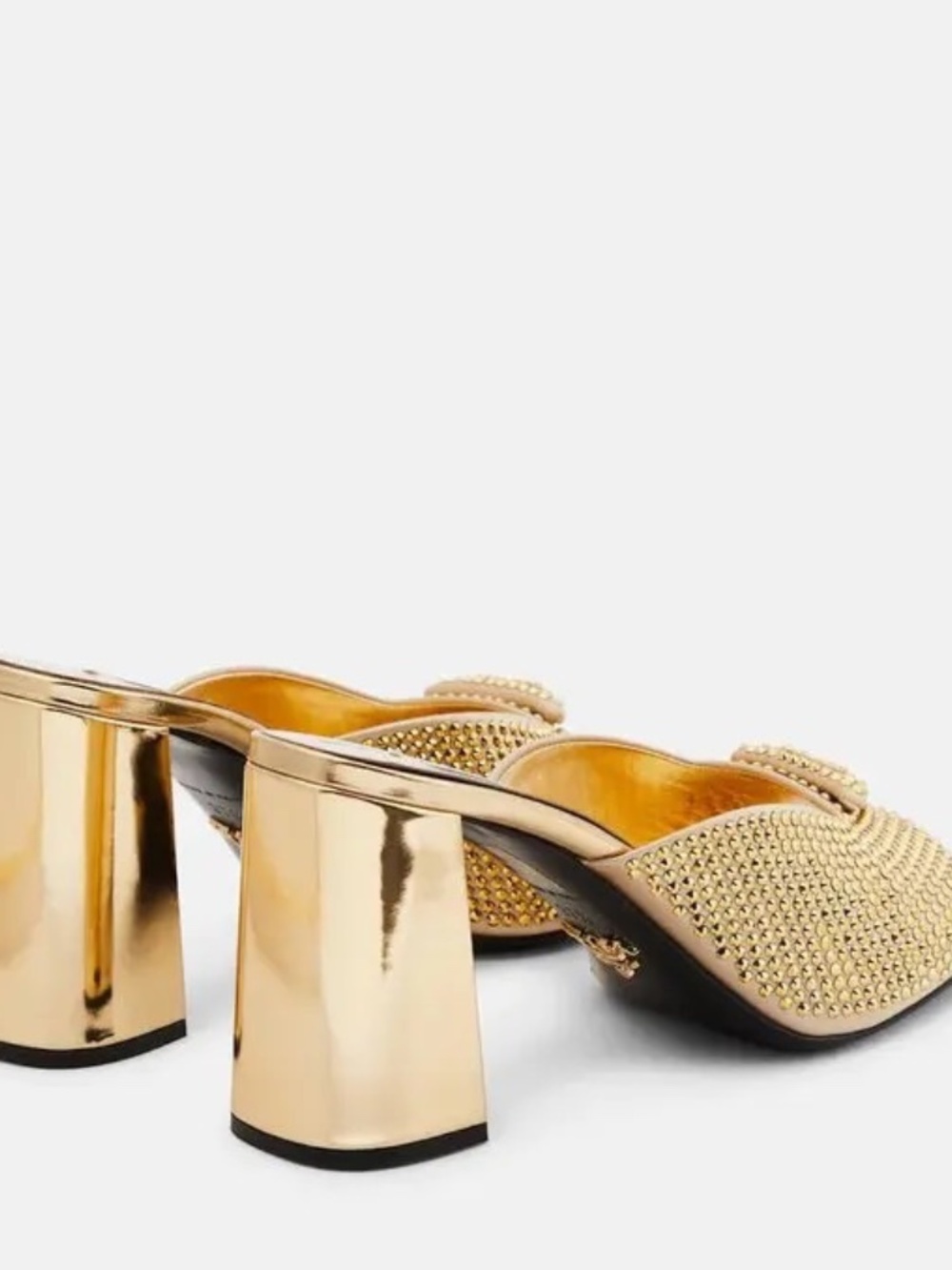 Prada Triangle Logo Gold Embellished Heels Shoes size 37.5 - Picture 4 of 6
